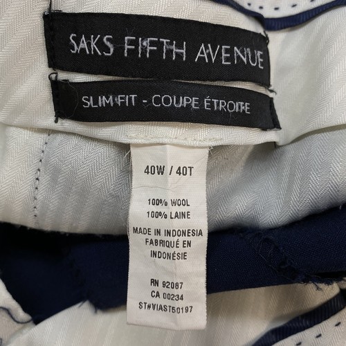 SAKS FIFTH AVENUE Men Wool Pants Sz 40/S Slim Fit Flat Front Dark Blue Work 4a-6 - Picture 8 of 9