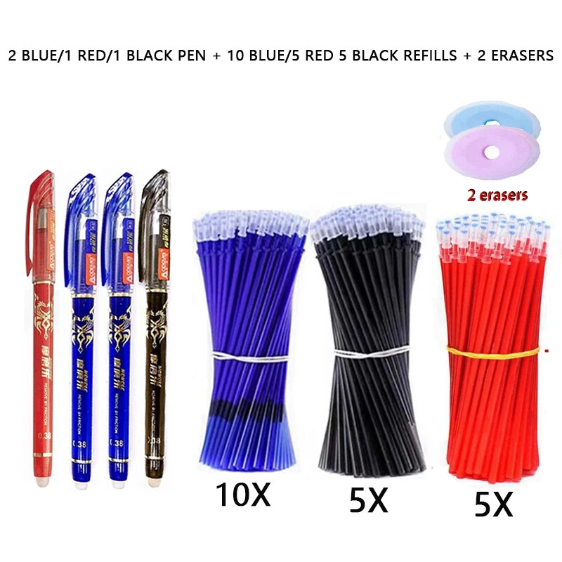 Erasable Gel Pens - Blue - Black - Red - 0.35mm Gel Pen Gel Ink - 26 Piece Set