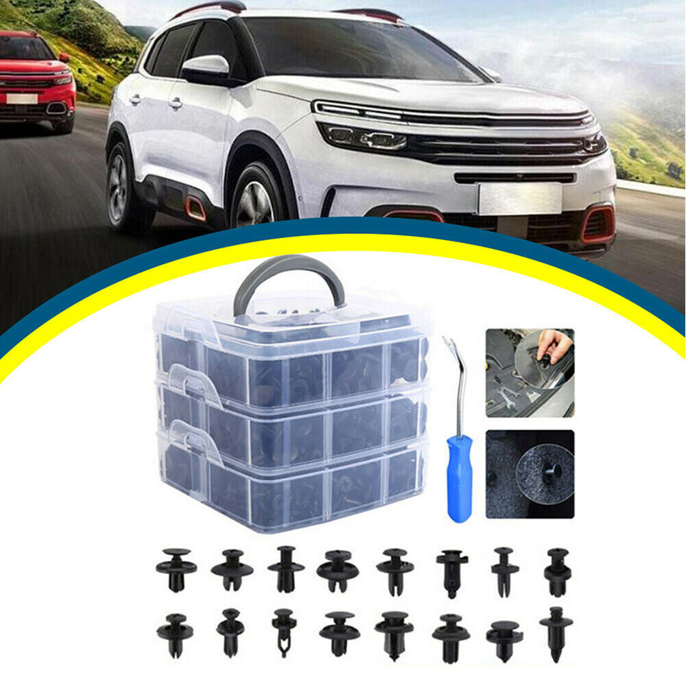 625+1PCS Plastic Fastener Clips Rivets Fender Bumper Pin Push Free Remover Tool