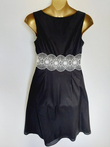 Loft by Anne Taylor Dress Size UK 16 Black A Line 100% Cotton Lace Waist, Lined - Picture 9 of 14