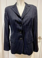 Armani Collezioni Blue Striped Jacket Blazers Wool Size US 6 It 42