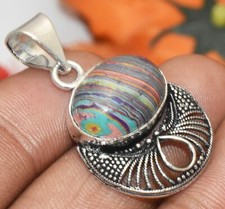 Rainbow Calsilica Gemstone Pendant 925 Silver Plated U311-D237