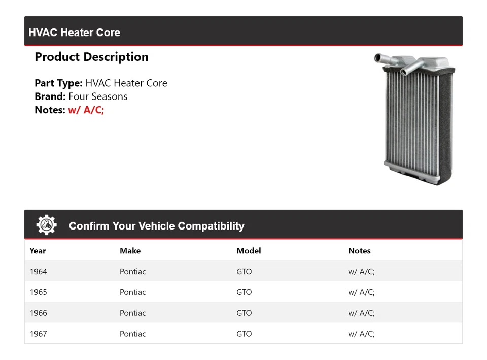 Para Pontiac GTO 1964-1967 núcleo de calefacción de climatización 4 estaciones 1965 1966 Foto 2 de 4