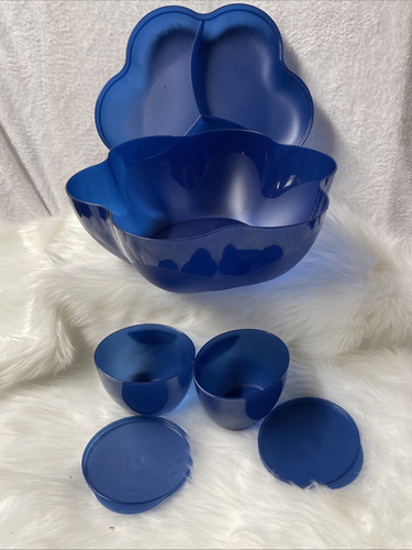 Tupperware Royal Blue Chip Dip Flower Bowl Set 4624A-1&2, With 2 Bowls & Lids - Picture 1 of 6