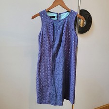 Nine West Women's Size 2 Blue Eyelet Dress Sleeveless Rear Zipper