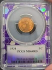 1934 1C MS 64 RD - Trader Bea - Purple Core - Lincoln Cent - PCGS Graded
