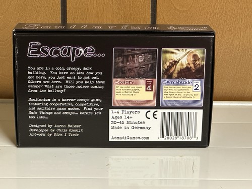 Rare SANITARIUM BOARD GAME horror theme escape card game 1-4p Asmadi Unpunched - Picture 2 of 7