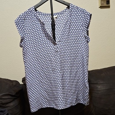 Joie Sleeveless Geometric 100% Silk  Pullover Blouse Blue White Women's Size XS