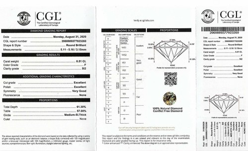 18ct white gold ring, certified diamond 0.51cts color F +6 small diamonds - Picture 8 of 12