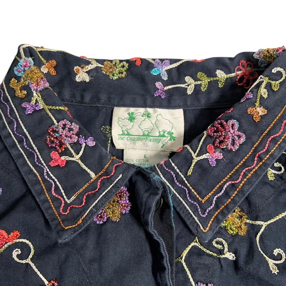 Quacker Factory Beaded Elaborate Butterfly Spring Denim Jacket Artsy Unique L - Image 2 of 4