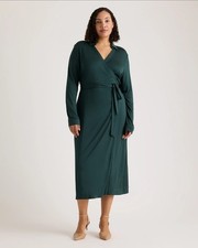 Quince Women 100% Silk Jersey Midi Wrap Dress Evergreen Medium.  $149 Retail