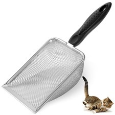 Cat Litter Scoop Metal Stainless Mesh Corner Shovel Easy Clean Reptile SandBlack