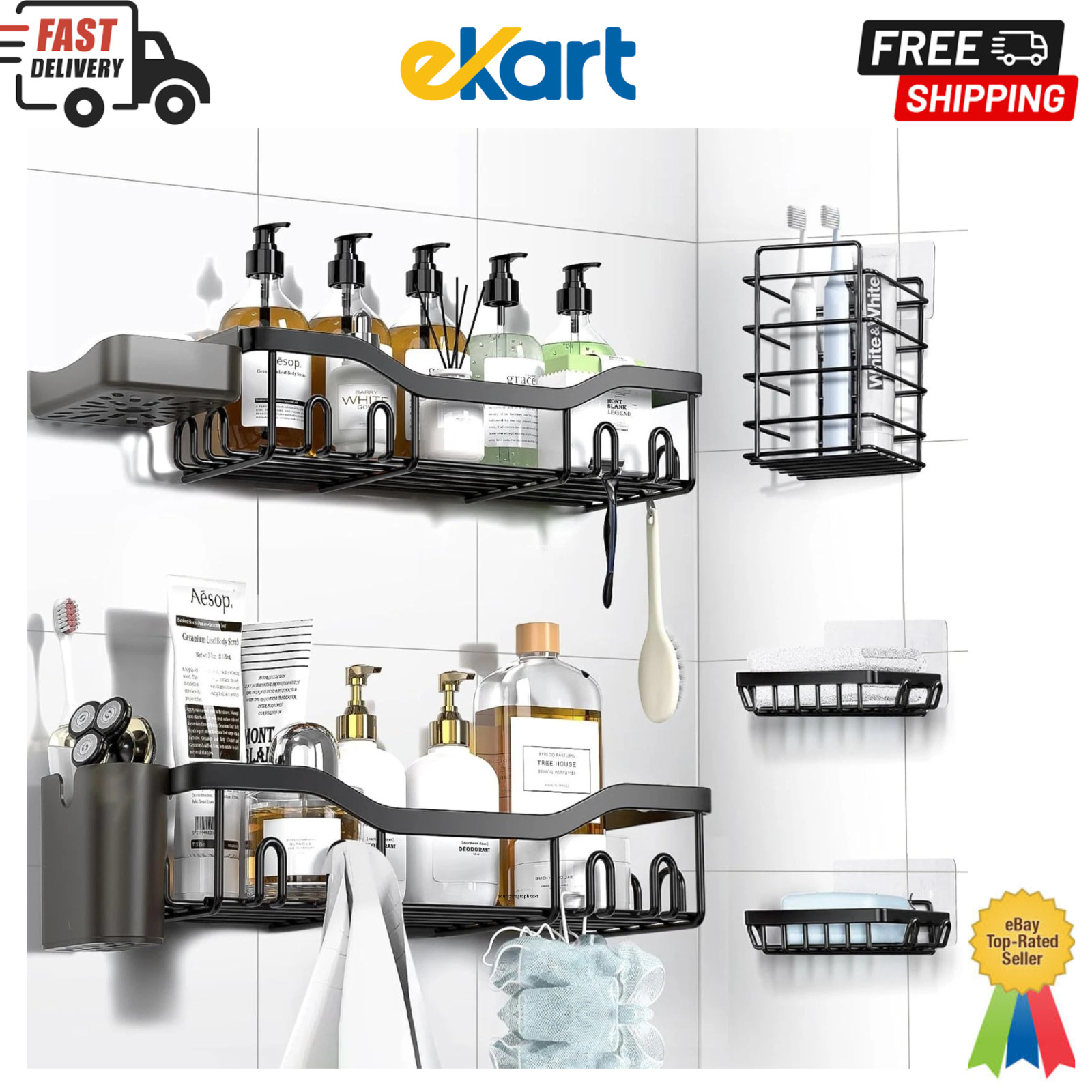 Shower Caddy Adhesive Shower Organizer 7-Pack Rustproof Stainless Steel Bathroom