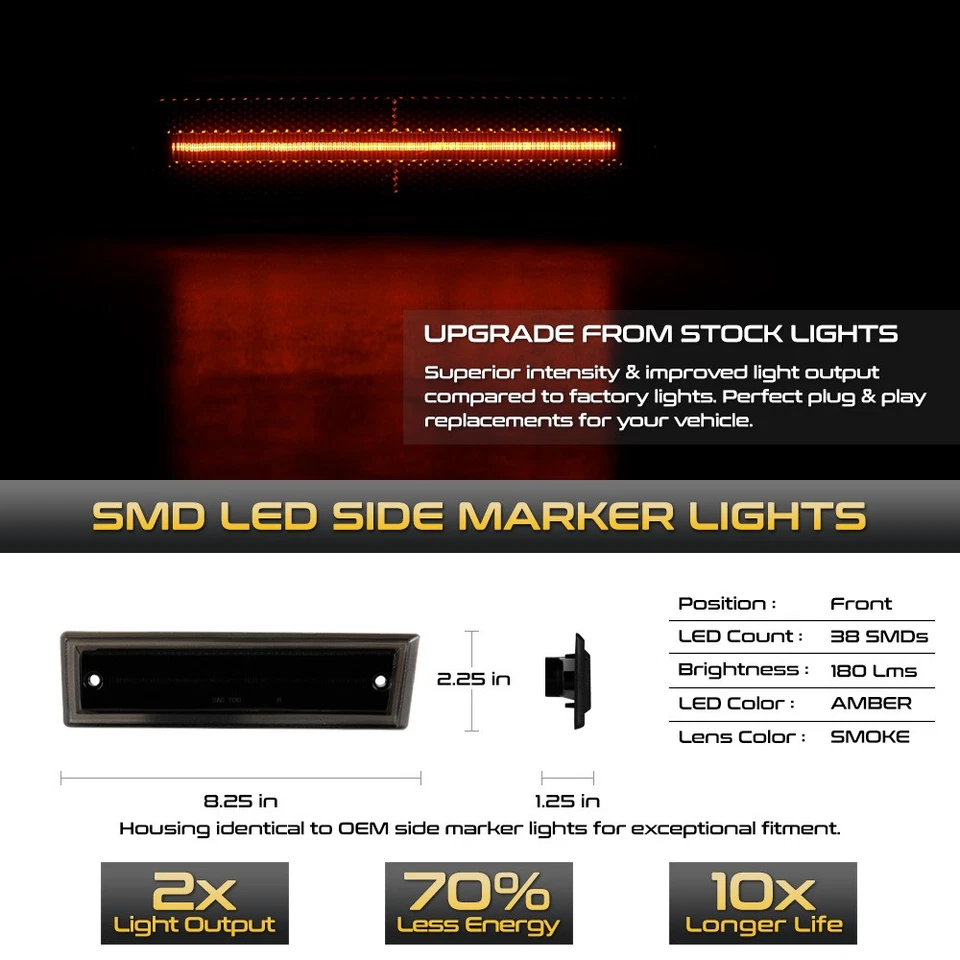 Full LED Smoke Side Marker Lights Pair For 81-91 Chevy GMC C/K R/V C10 Suburban Foto 2 de 4