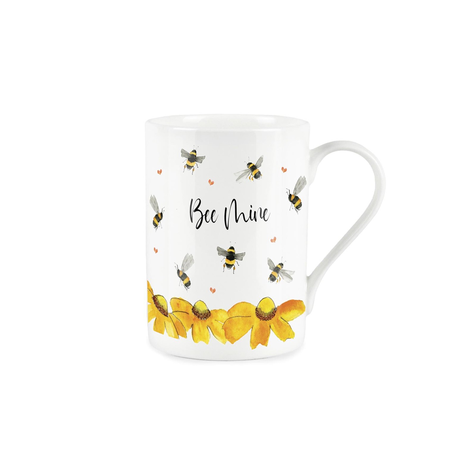 Bone China Mug - 'Bee Mine' Flying Bee & Flower Watercolour Tea/Coffee Cup Gift