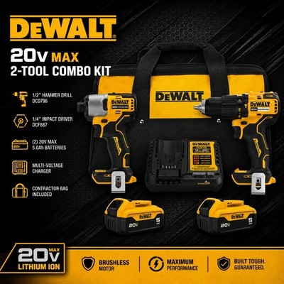 DeWalt DCK203P2 20V MAX  Hammer Drill Impact Driver Kit w/ 2x 5Ah Batteries