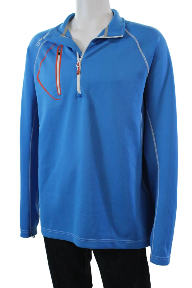 Camisa Sunice Para Hombres Manga Larga Cuarto Cremallera Cuello Simulado Azul Blanco Talla 2XL Foto 2 de 4