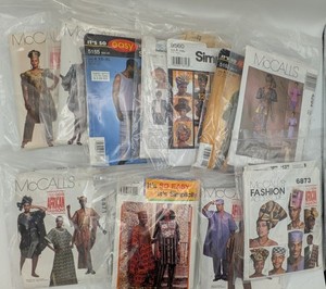 Lot 11 Vintage Men's Women's Cut African Fashions Sewing Patterns Tunics Hats +