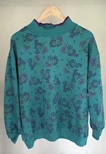 Vintage 80s Gitano Turquoise Teal Sweater Retro Quilted  Womens Medium