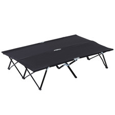 Outsunny Double Camping Folding Cot Outdoor Portable Sleeping Bed - Black
