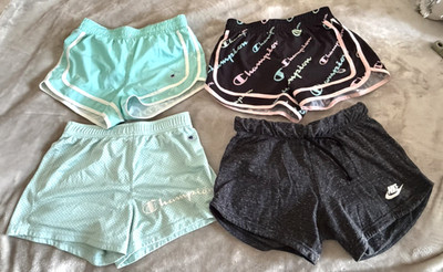 Nike & Champion Authentic Athleticwear Girls Athletic Shorts Set of 4- Size M