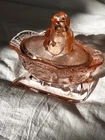 Pink Depression Glass Santa Sleigh Candy Dish w/ Lid