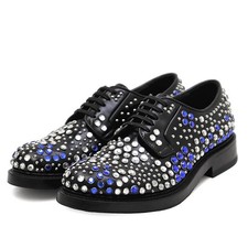 PRADA Dress Leather Shoes Rhinestone/Studs PlainToe Derby Women Size5 Multicolor