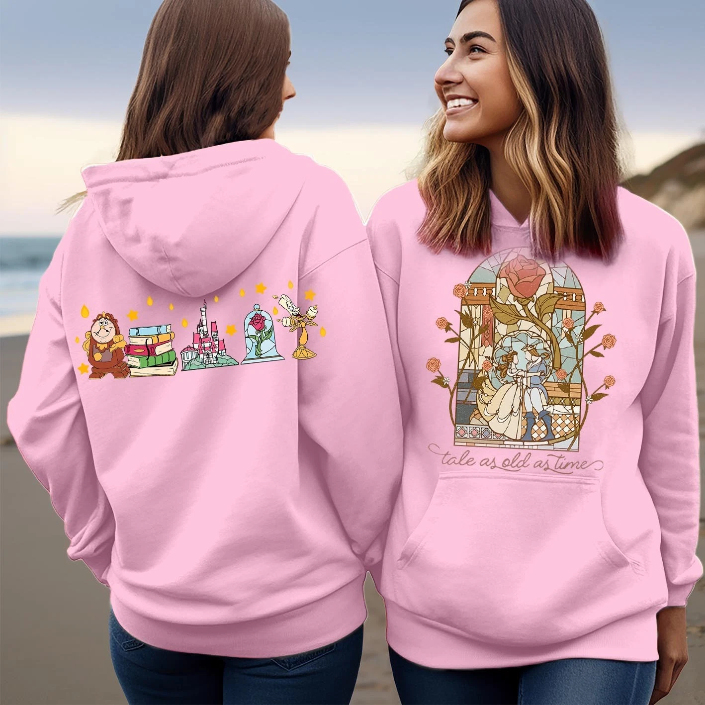 Beauty & The Beast Stained Glass Tale As Old As Time Disney Hoodie Jumper H-3216