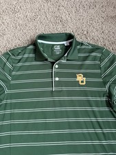 Cutter  Buck Golf Polo Shirt Baylor Bears Green Stripes Small CB Drytec