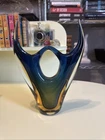 murano glass vase vintage Blue And Amber Tones