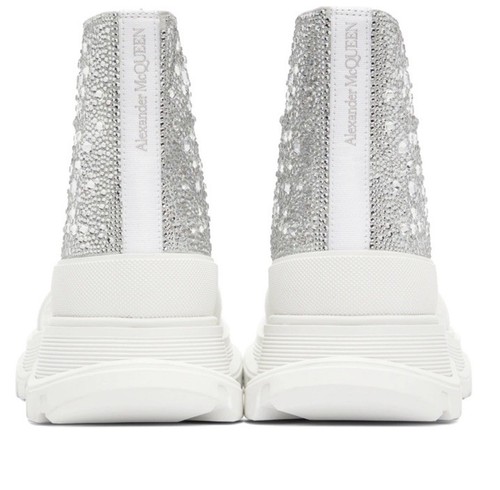 $1691 Alexander McQueen Men's Silver Crystal Stud Tread Slick Boot Shoes Size 45 - Picture 2 of 18