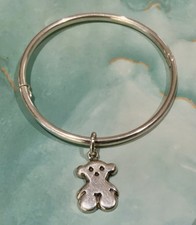 VINTAGE 950 SILVER CHILDS BRACELET TEDDY BEAR BANGLE CHARM 6 SAFETY CLASP