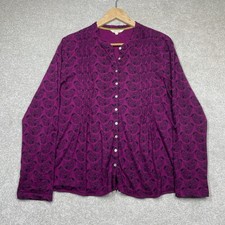 White Stuff Blouse Jersey Ornamental Magenta Bird Pattern Women’s Uk16 Button Up