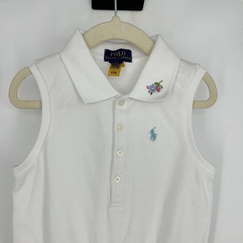 Polo Ralph Lauren Girls 6 Romper Embroidered White Cotton Jersey Preppy Summer - Picture 8 of 11