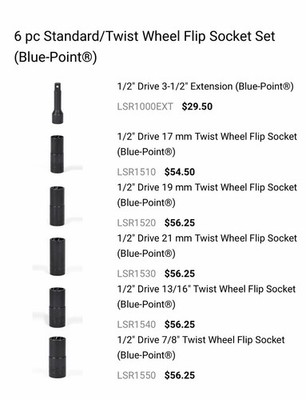 Blue Point 6pc Wheel Flip Socket Set LSR1500 for sale online | eBay