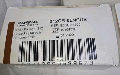 10 Packs 60 Cells Rayovac Loud n' Clear Hearing Aid Batteries Size 312CR-6LNCUS