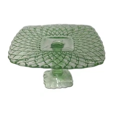 vintage LE Smith Co. Rose & Trellis Collection  Green Pedestal Cake Plate Stand