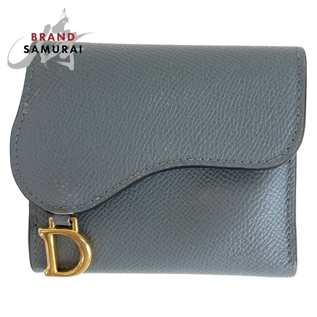 Portefeuille Dior Saddle Marine Or Quincaillerie Cuir Pliable Compact pour Femme 406358 U