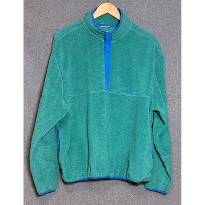 L.L. Bean Unisex Fleece Pullover Teal Snap Neck Mock Neck Sz XL