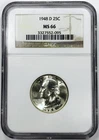*1948 D WASHINGTON QUARTER* *NGC MS66* *POPULATION RARITY* NR #G3753