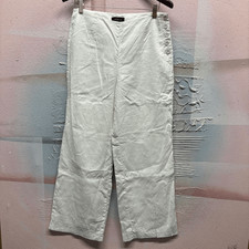 Talbots 6 White Linen Pants Side Button Wide Leg Boho Preppy Artsy Retro Coastal