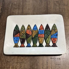Vtg African Kenya Carved Soapstone Tray Plate, Fish Design 9.75”x7” Orig Tag