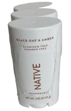 Qty 3 Native Deodorant Black Oak and Amber 2.65 oz BRAND NEW