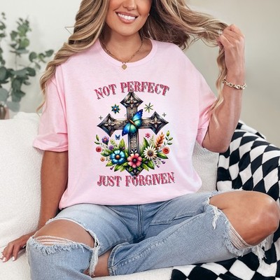Not Perfect Just Forgiven Damen Ring-Spun T-Shirt Faith Based Christian