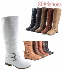 Women's Winter Low Heel  Round Toe Zipper Thigh Knee High Boots NEW