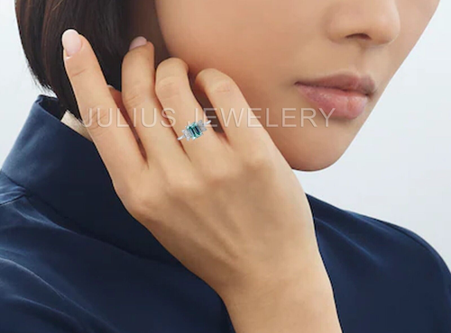Blue Emerald Cut Diamond 5.50 Ct Ring Treated Solitaire Accents 925 Silver - Picture 3 of 4