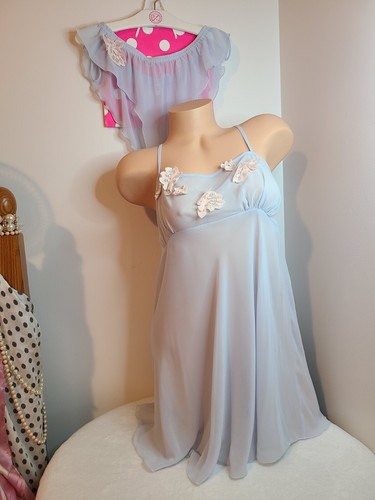 VTG 90s Victoria's Secret Floral Applique Chiffon Babydoll/ Panty Set Size Lg - Picture 3 of 9