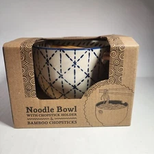 Japanese Ramen Noodle Bowl with Chopsticks...Blue and White Bowl...New in Box..