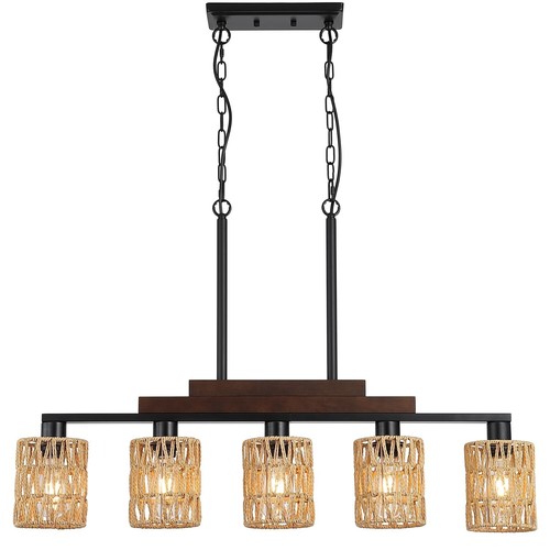 Rattan Farmhouse Chandelier Dining Room Kitchen Island Light Fixture Over Tab... - 第 1/8 張圖片