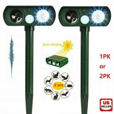 1/2PK Animal Repeller Ultrasonic Solar Power Outdoor Pest Cat Mice Sensor PIR US